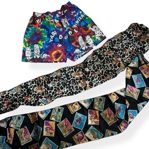 VTG The Flinstones Lot - Tie Dye Boxer Shorts Fred Barney Leopard Print Scarves